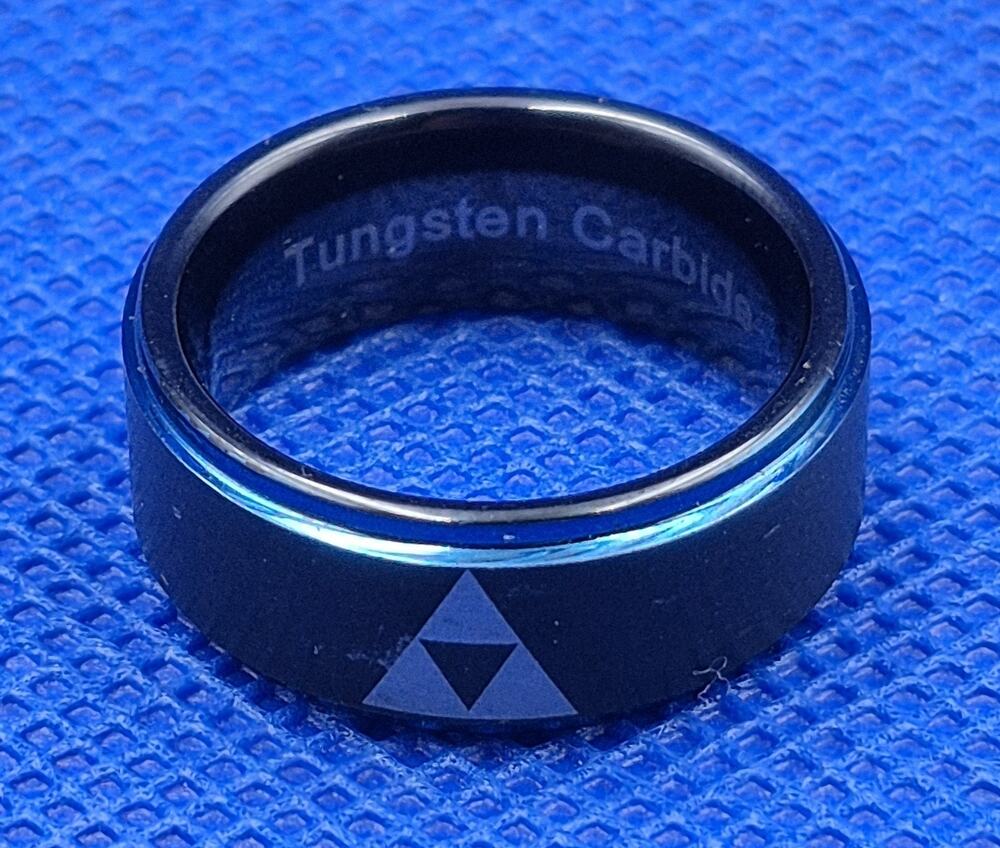 Black Blue Legend of Zelda Triforce Tungsten Carbide Ring Size 7.5